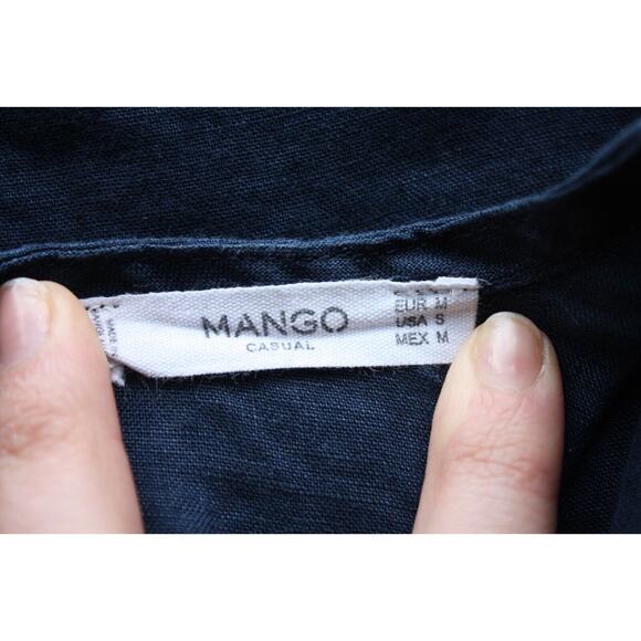 Mango Casual Women's Small Blue Linen Top Tops Short Sleeve Round Neck Tee - Picture 4 of 4